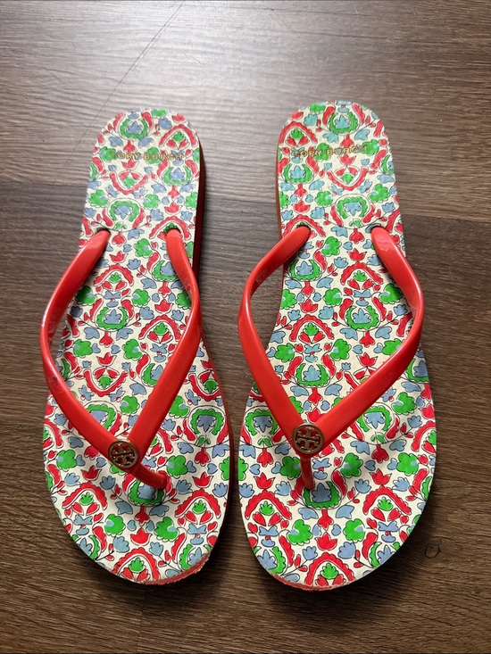Tory Burch Shoes - Tory Burch Flip Flops Orange Floral Paisley Wedge Sandals Women Size 9/9.5